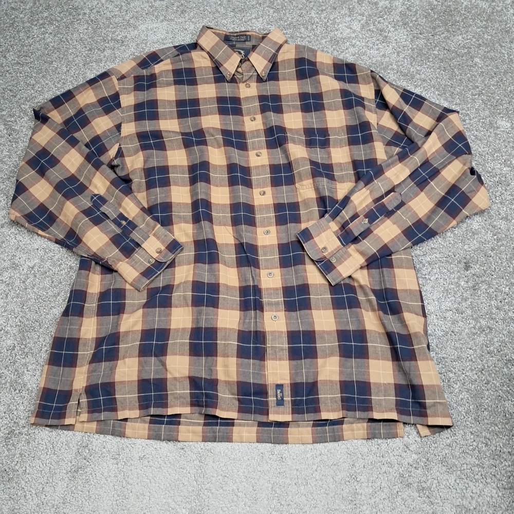 BD Baggies Mens 1XL Tall English Twill Plaid Button Down Shirt Brown Blue 7706